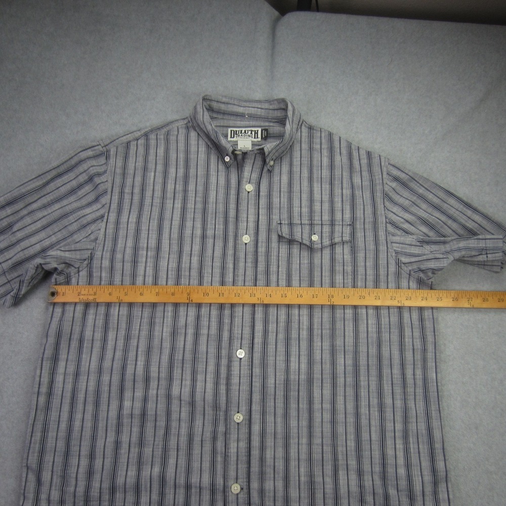 Duluth Shirt Mens Large Gray Relaxed Fit Untucked Striped Button Down SS - Picture 10 of 14